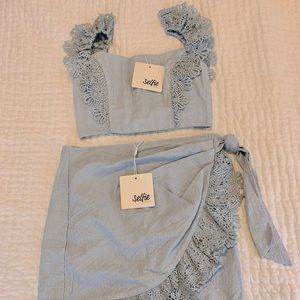 NWT Selfie Leslie Sonnet Lace Trim Crop Top and Skirt